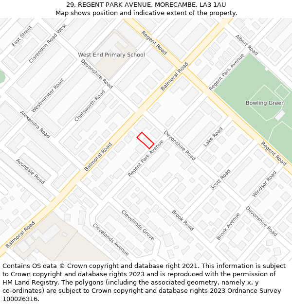 29, REGENT PARK AVENUE, MORECAMBE, LA3 1AU: Location map and indicative extent of plot