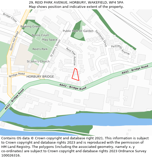 29, REID PARK AVENUE, HORBURY, WAKEFIELD, WF4 5PA: Location map and indicative extent of plot