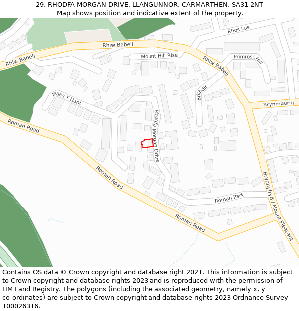 29, RHODFA MORGAN DRIVE, LLANGUNNOR, CARMARTHEN, SA31 2NT: Location map and indicative extent of plot
