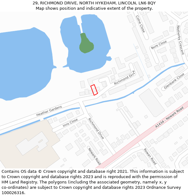 29, RICHMOND DRIVE, NORTH HYKEHAM, LINCOLN, LN6 8QY: Location map and indicative extent of plot