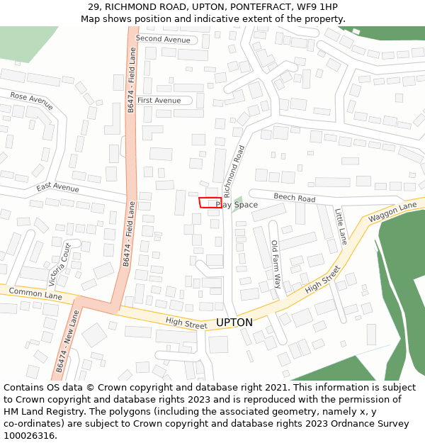 29, RICHMOND ROAD, UPTON, PONTEFRACT, WF9 1HP: Location map and indicative extent of plot