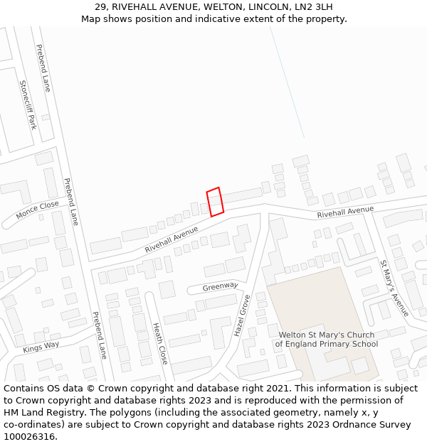 29, RIVEHALL AVENUE, WELTON, LINCOLN, LN2 3LH: Location map and indicative extent of plot