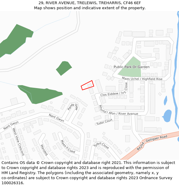 29, RIVER AVENUE, TRELEWIS, TREHARRIS, CF46 6EF: Location map and indicative extent of plot