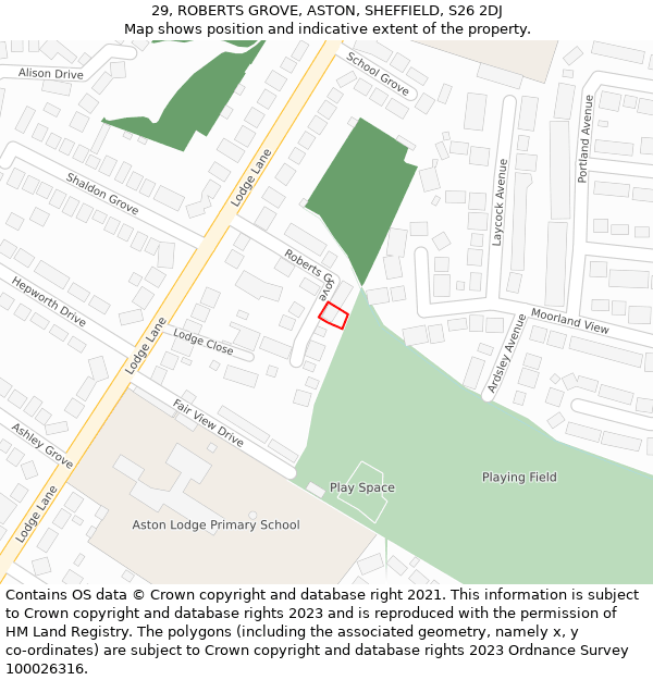 29, ROBERTS GROVE, ASTON, SHEFFIELD, S26 2DJ: Location map and indicative extent of plot