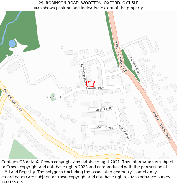 29, ROBINSON ROAD, WOOTTON, OXFORD, OX1 5LE: Location map and indicative extent of plot