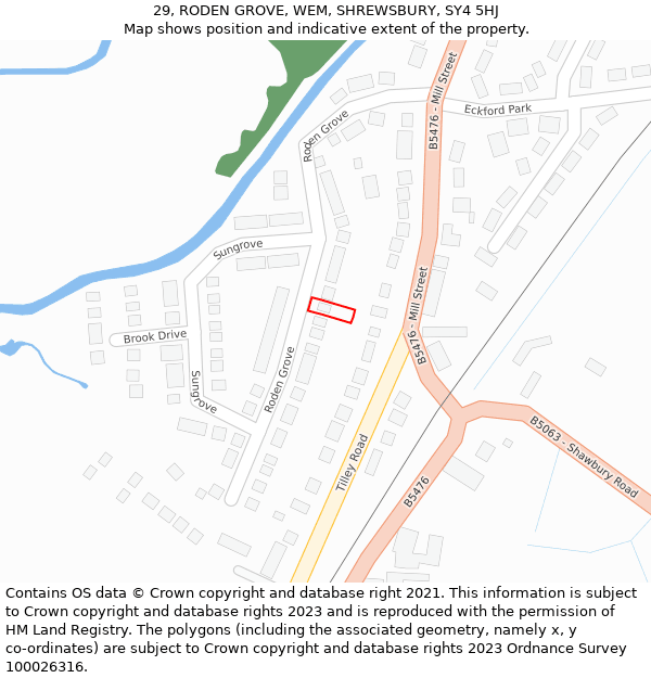 29, RODEN GROVE, WEM, SHREWSBURY, SY4 5HJ: Location map and indicative extent of plot