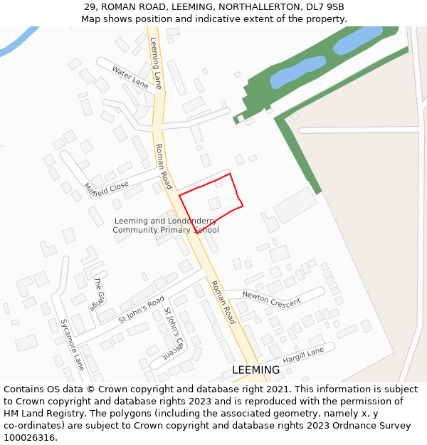 29, ROMAN ROAD, LEEMING, NORTHALLERTON, DL7 9SB: Location map and indicative extent of plot