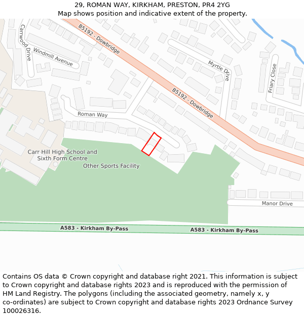 29, ROMAN WAY, KIRKHAM, PRESTON, PR4 2YG: Location map and indicative extent of plot