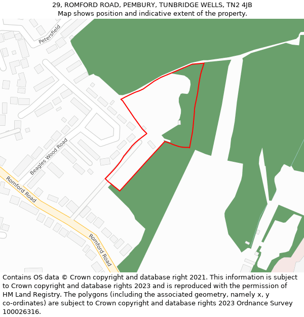 29, ROMFORD ROAD, PEMBURY, TUNBRIDGE WELLS, TN2 4JB: Location map and indicative extent of plot