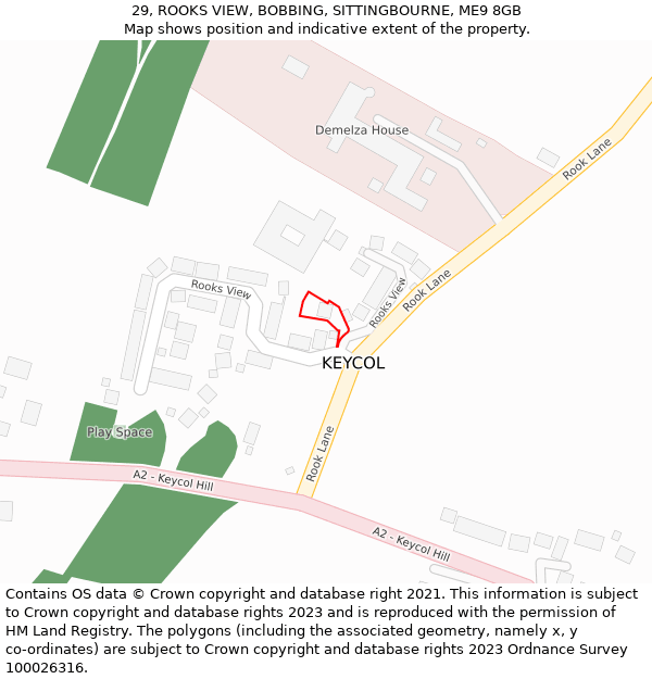 29, ROOKS VIEW, BOBBING, SITTINGBOURNE, ME9 8GB: Location map and indicative extent of plot