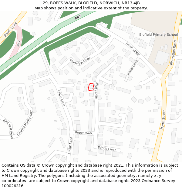 29, ROPES WALK, BLOFIELD, NORWICH, NR13 4JB: Location map and indicative extent of plot