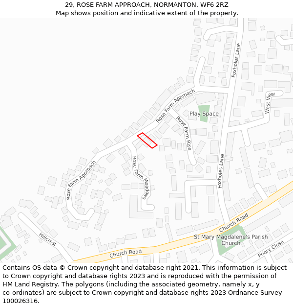 29, ROSE FARM APPROACH, NORMANTON, WF6 2RZ: Location map and indicative extent of plot