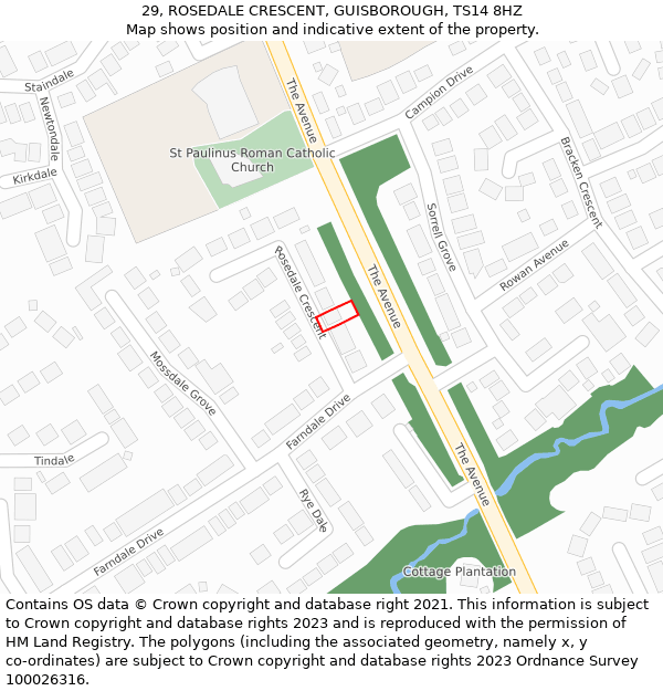 29, ROSEDALE CRESCENT, GUISBOROUGH, TS14 8HZ: Location map and indicative extent of plot