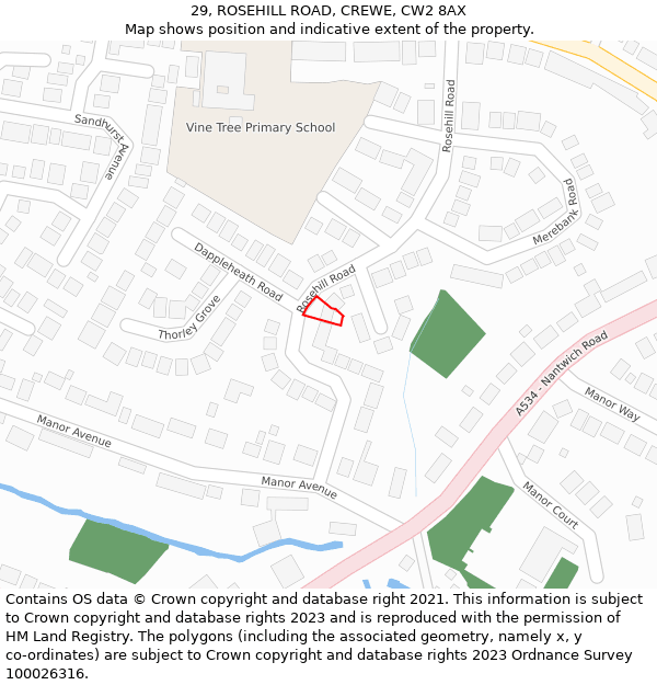 29, ROSEHILL ROAD, CREWE, CW2 8AX: Location map and indicative extent of plot