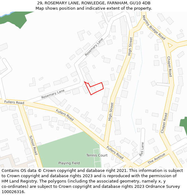 29, ROSEMARY LANE, ROWLEDGE, FARNHAM, GU10 4DB: Location map and indicative extent of plot