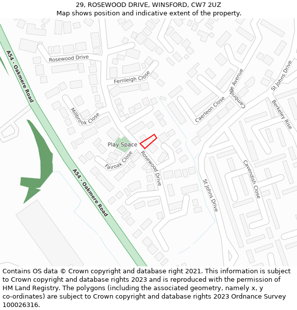 29, ROSEWOOD DRIVE, WINSFORD, CW7 2UZ: Location map and indicative extent of plot