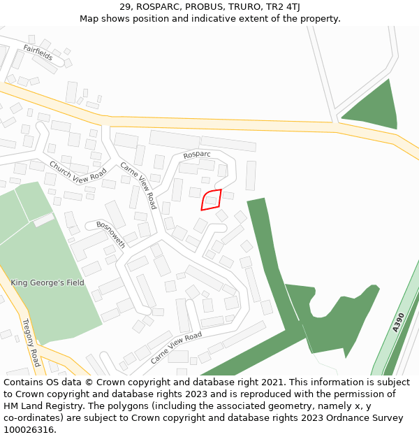 29, ROSPARC, PROBUS, TRURO, TR2 4TJ: Location map and indicative extent of plot