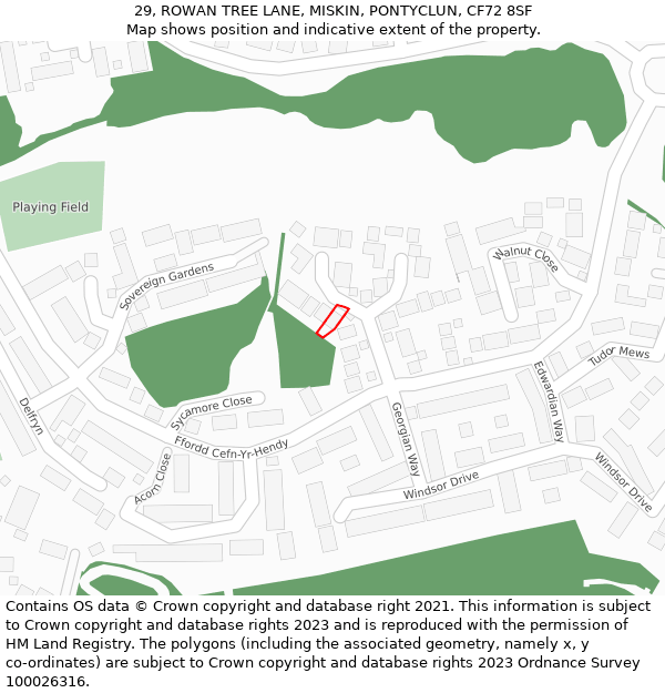 29, ROWAN TREE LANE, MISKIN, PONTYCLUN, CF72 8SF: Location map and indicative extent of plot