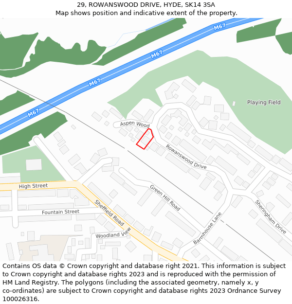 29, ROWANSWOOD DRIVE, HYDE, SK14 3SA: Location map and indicative extent of plot