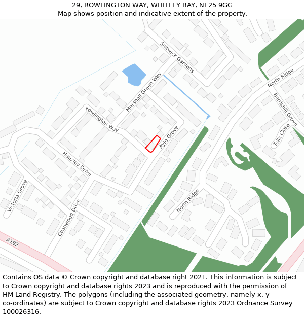 29, ROWLINGTON WAY, WHITLEY BAY, NE25 9GG: Location map and indicative extent of plot