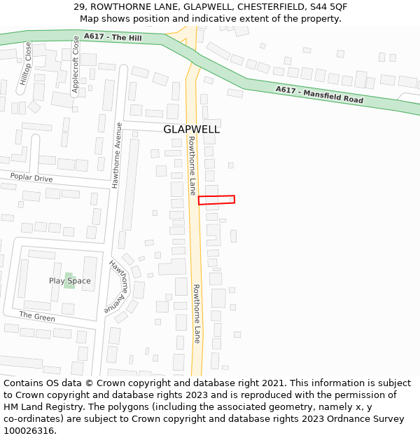 29, ROWTHORNE LANE, GLAPWELL, CHESTERFIELD, S44 5QF: Location map and indicative extent of plot