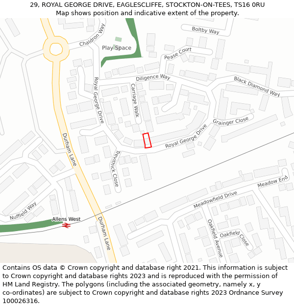 29, ROYAL GEORGE DRIVE, EAGLESCLIFFE, STOCKTON-ON-TEES, TS16 0RU: Location map and indicative extent of plot