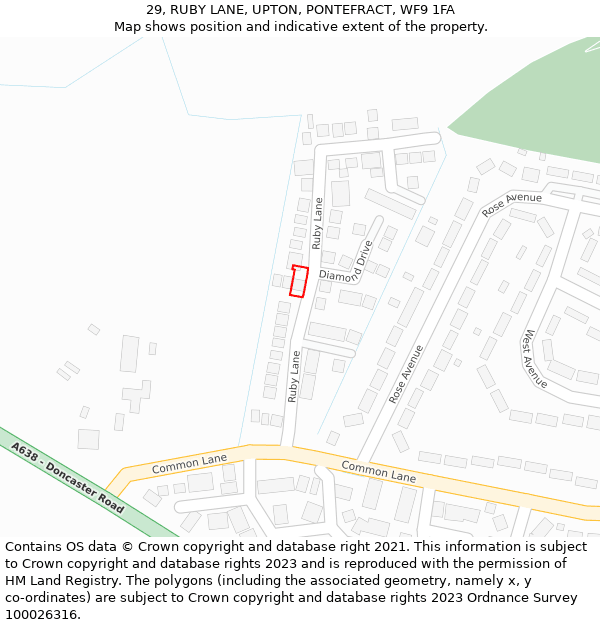 29, RUBY LANE, UPTON, PONTEFRACT, WF9 1FA: Location map and indicative extent of plot