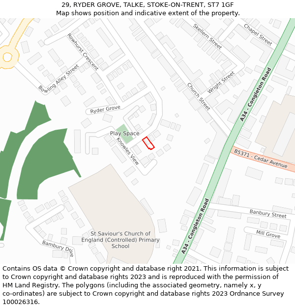 29, RYDER GROVE, TALKE, STOKE-ON-TRENT, ST7 1GF: Location map and indicative extent of plot