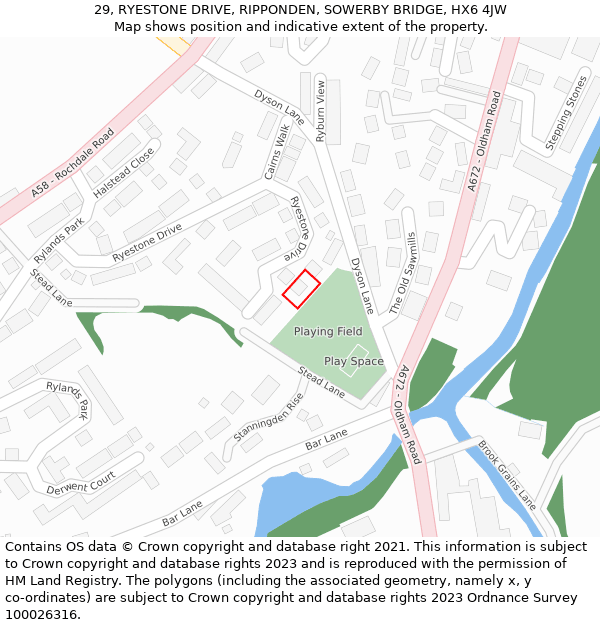 29, RYESTONE DRIVE, RIPPONDEN, SOWERBY BRIDGE, HX6 4JW: Location map and indicative extent of plot