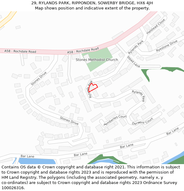 29, RYLANDS PARK, RIPPONDEN, SOWERBY BRIDGE, HX6 4JH: Location map and indicative extent of plot