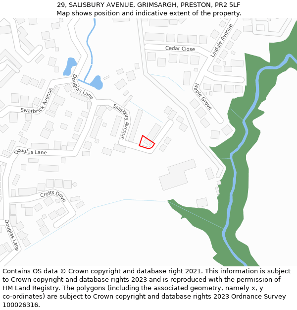 29, SALISBURY AVENUE, GRIMSARGH, PRESTON, PR2 5LF: Location map and indicative extent of plot