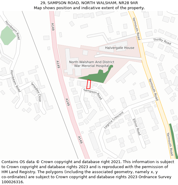 29, SAMPSON ROAD, NORTH WALSHAM, NR28 9AR: Location map and indicative extent of plot