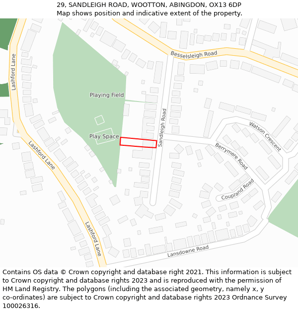 29, SANDLEIGH ROAD, WOOTTON, ABINGDON, OX13 6DP: Location map and indicative extent of plot