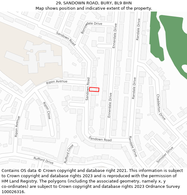 29, SANDOWN ROAD, BURY, BL9 8HN: Location map and indicative extent of plot