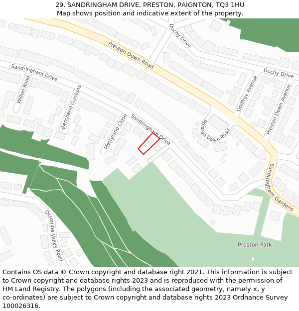 29, SANDRINGHAM DRIVE, PRESTON, PAIGNTON, TQ3 1HU: Location map and indicative extent of plot