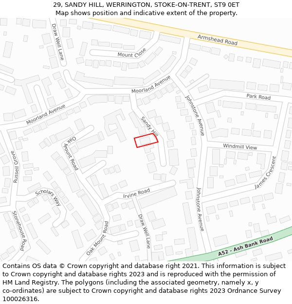 29, SANDY HILL, WERRINGTON, STOKE-ON-TRENT, ST9 0ET: Location map and indicative extent of plot