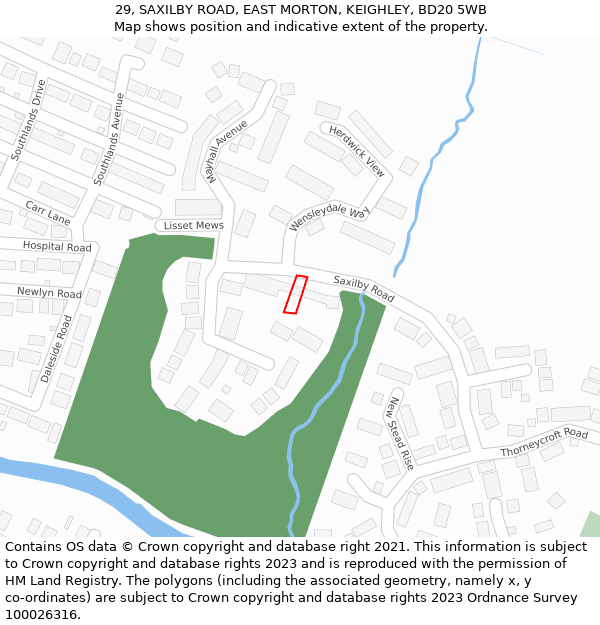 29, SAXILBY ROAD, EAST MORTON, KEIGHLEY, BD20 5WB: Location map and indicative extent of plot