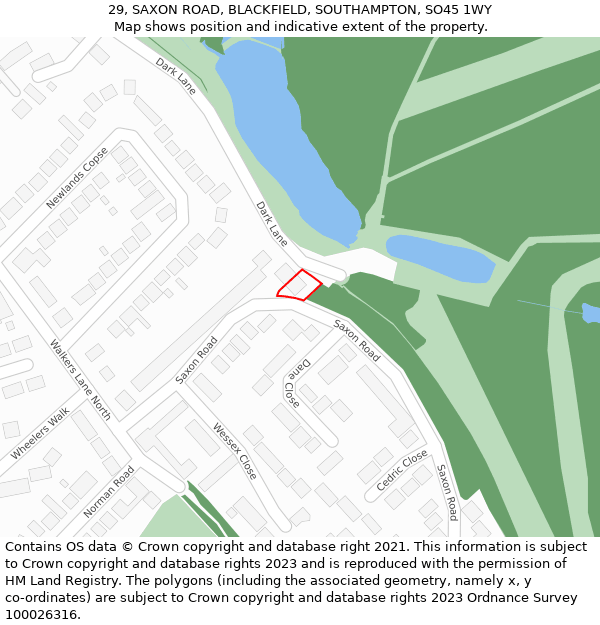 29, SAXON ROAD, BLACKFIELD, SOUTHAMPTON, SO45 1WY: Location map and indicative extent of plot