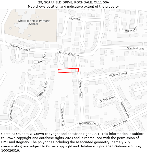 29, SCARFIELD DRIVE, ROCHDALE, OL11 5SA: Location map and indicative extent of plot