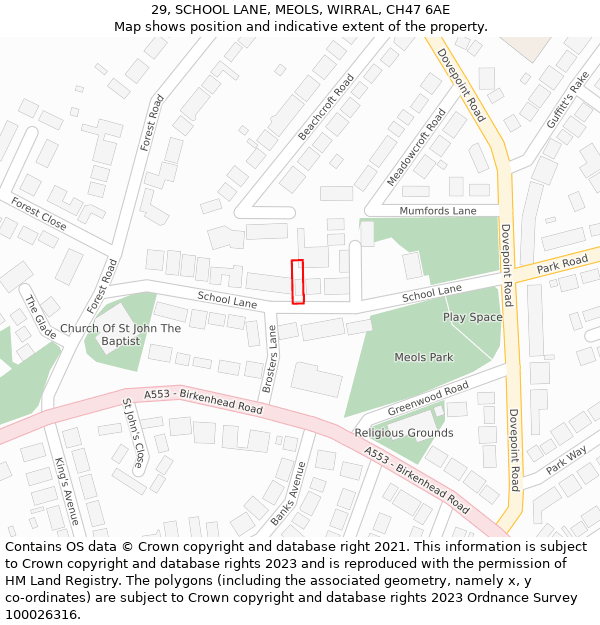 29, SCHOOL LANE, MEOLS, WIRRAL, CH47 6AE: Location map and indicative extent of plot