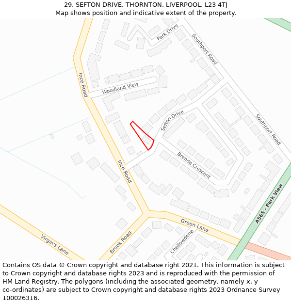 29, SEFTON DRIVE, THORNTON, LIVERPOOL, L23 4TJ: Location map and indicative extent of plot