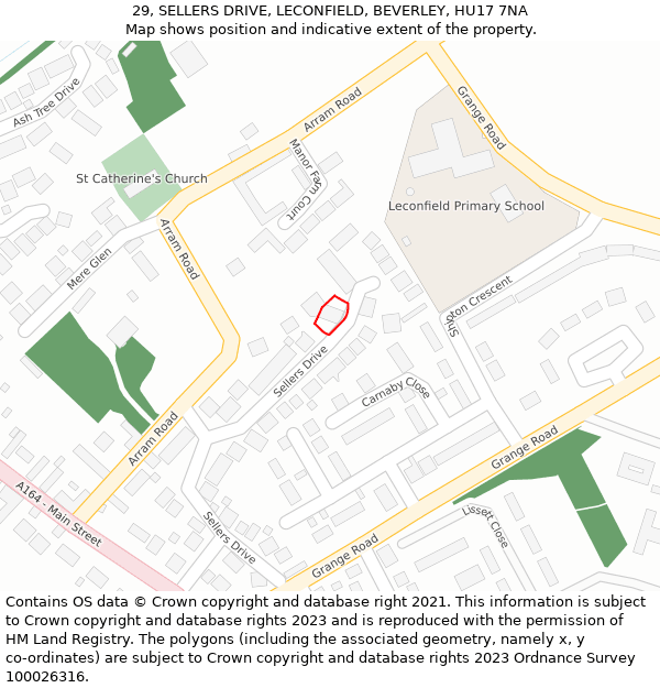 29, SELLERS DRIVE, LECONFIELD, BEVERLEY, HU17 7NA: Location map and indicative extent of plot