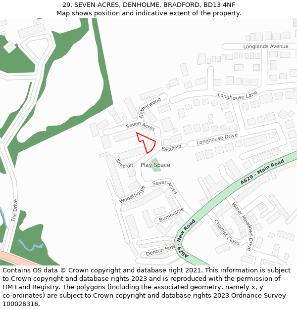 29, SEVEN ACRES, DENHOLME, BRADFORD, BD13 4NF: Location map and indicative extent of plot