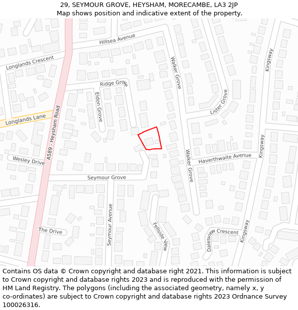 29, SEYMOUR GROVE, HEYSHAM, MORECAMBE, LA3 2JP: Location map and indicative extent of plot