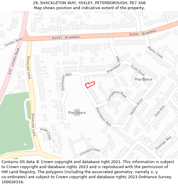 29, SHACKLETON WAY, YAXLEY, PETERBOROUGH, PE7 3AB: Location map and indicative extent of plot