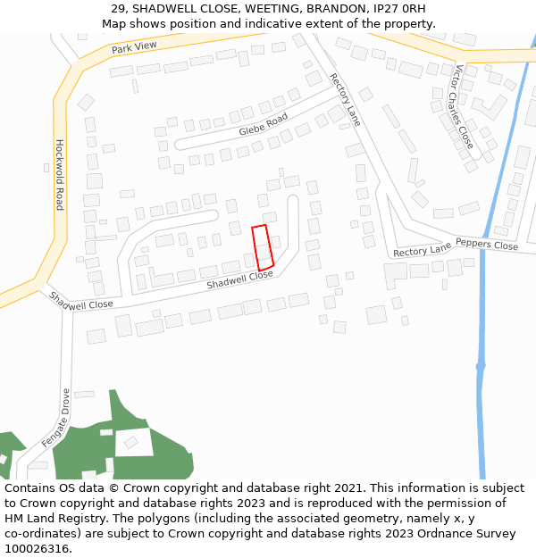 29, SHADWELL CLOSE, WEETING, BRANDON, IP27 0RH: Location map and indicative extent of plot