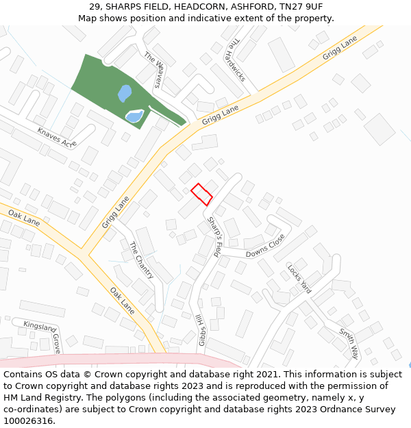 29, SHARPS FIELD, HEADCORN, ASHFORD, TN27 9UF: Location map and indicative extent of plot