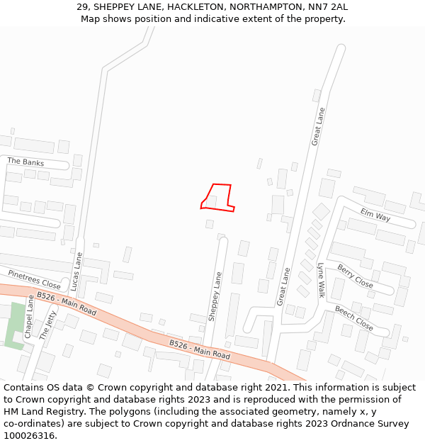 29, SHEPPEY LANE, HACKLETON, NORTHAMPTON, NN7 2AL: Location map and indicative extent of plot