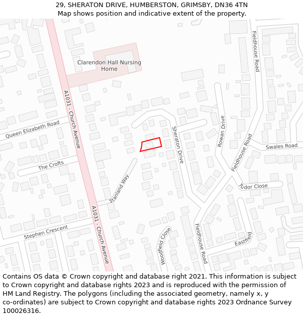 29, SHERATON DRIVE, HUMBERSTON, GRIMSBY, DN36 4TN: Location map and indicative extent of plot