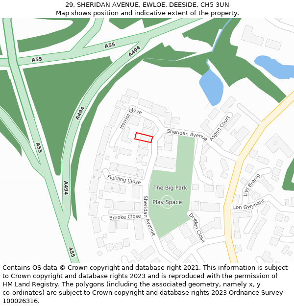 29, SHERIDAN AVENUE, EWLOE, DEESIDE, CH5 3UN: Location map and indicative extent of plot